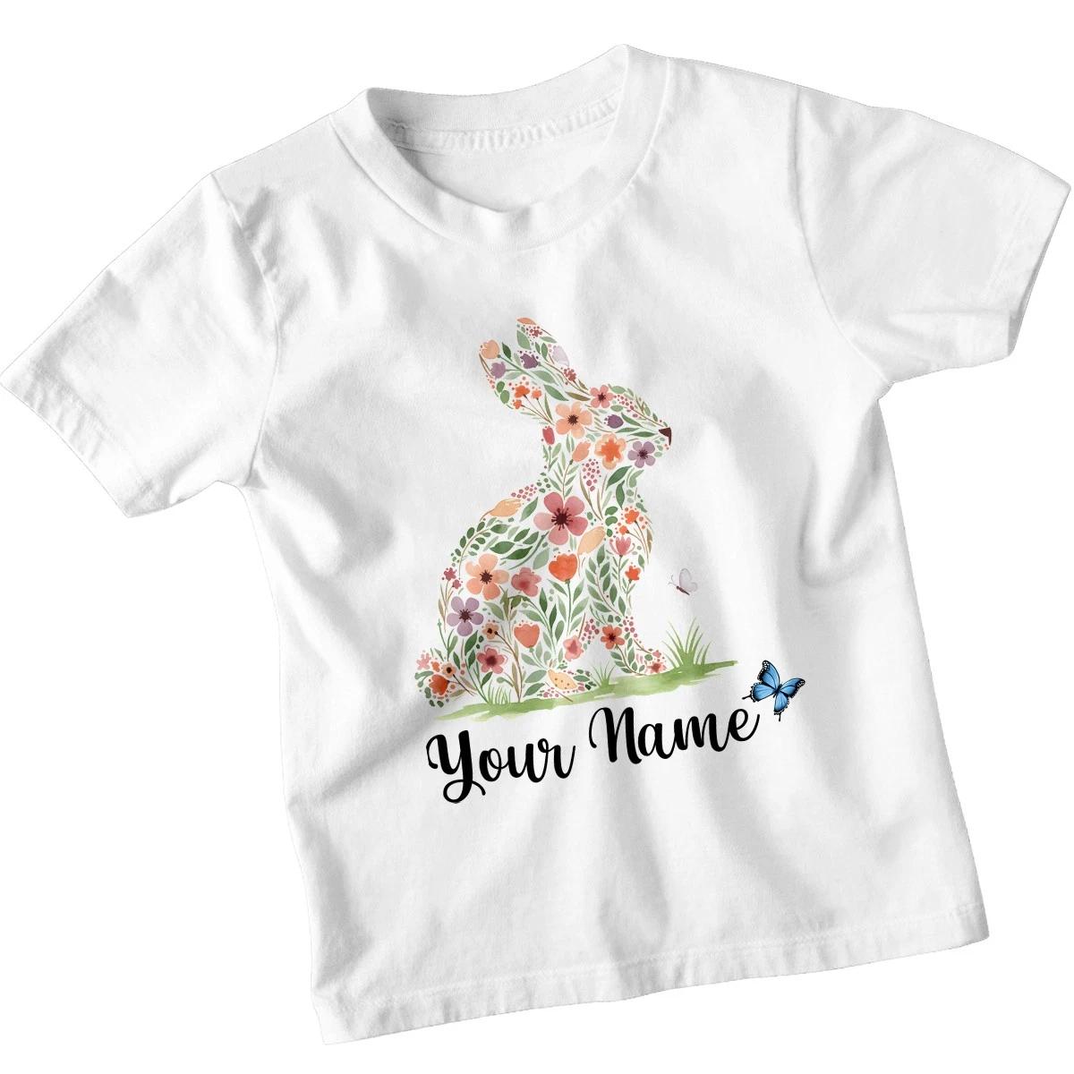Персонализированная Цветочная Пасхальная Крольчиха Кролик Мальчики Девочки Подарок на День Рождения Детская Футболка 130