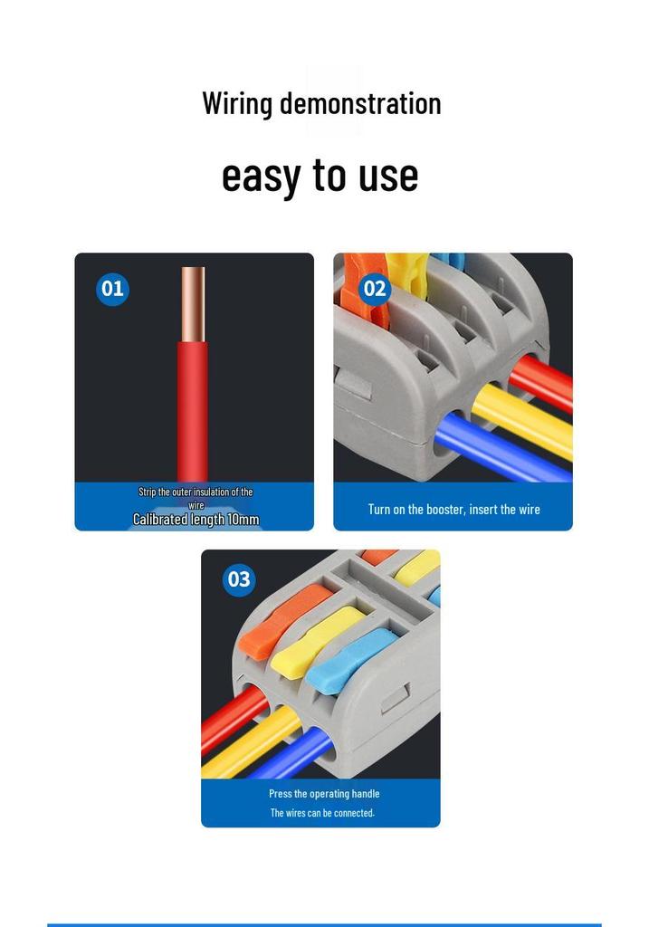 Push-Type Mini Terminal Block Splitter: 2-In/2-Out Quick Downlight Power Wire Connector