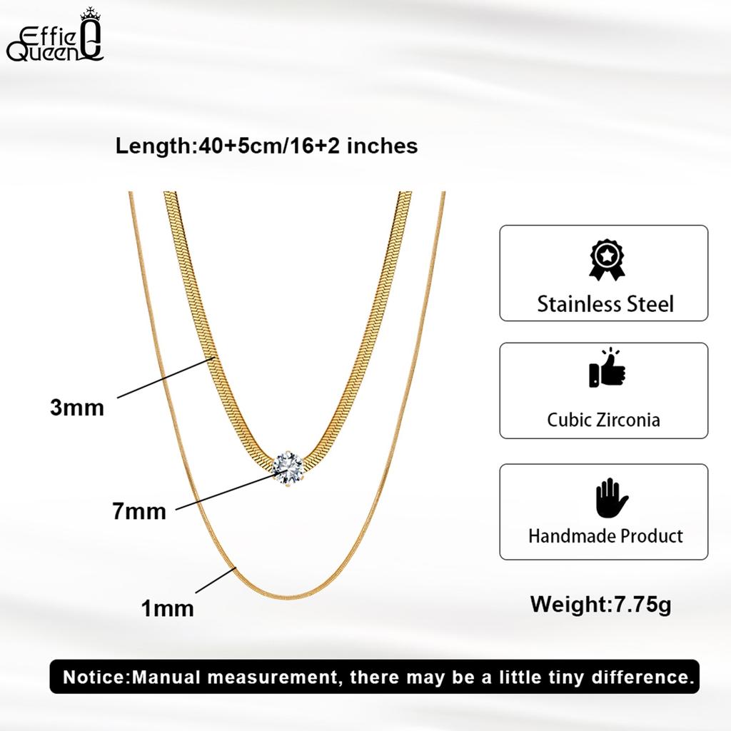 EFFIE QUEEN Stainless Steel 18k Gold Zirconia Chain Choker Necklace Timeless Jewelry for Women, Men Wedding Party Gift STKN06