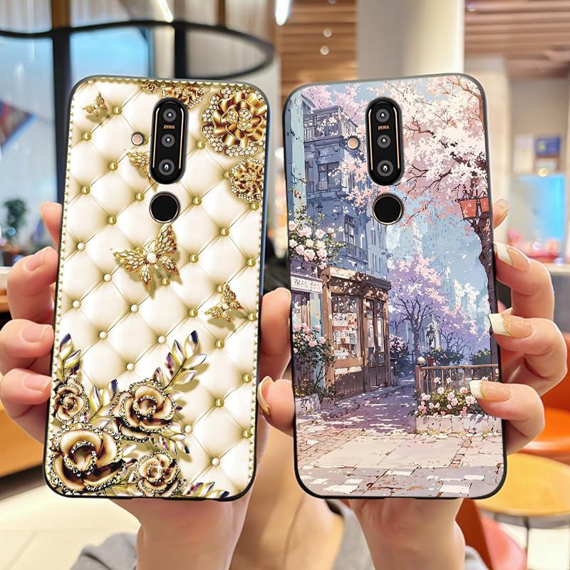 Case For Nokia 8.1 Plus/Nokia X71 Phone Casing Vast Grasslands With Beautiful WildFlowers Pattern Soft Black Anti-Scratch Case