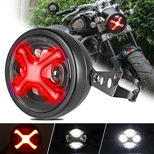 Vancroser 5.75 inch motorcycle headlight, red X-style DRL, white Hi/Lo switching LED headlight, motorcycle, high brightness with shell, vehicle i