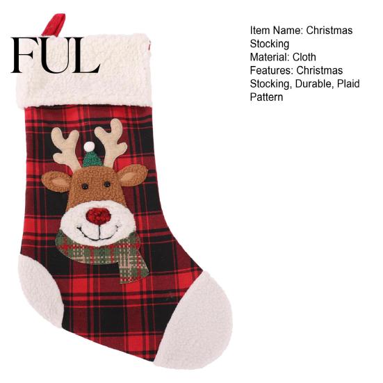 Candy Storage Bags for Christmas Red Black Plaid Stocking, 3D Cartoon Santa/Snowman/Elk/Penguin Patterns Design, Decorative Socks Winter Holidays