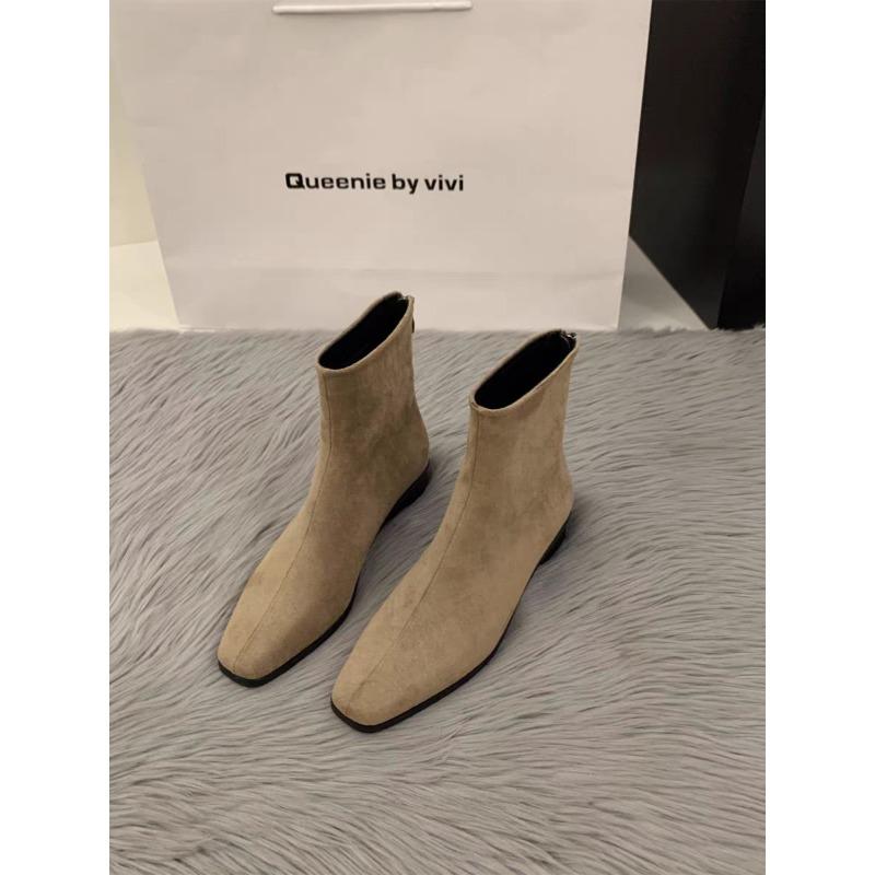 Boots Women's Coarse Heel Suede Small Ankle Boots Women's Shoes, New Versatile Fleece Skinny Boots Short Boots