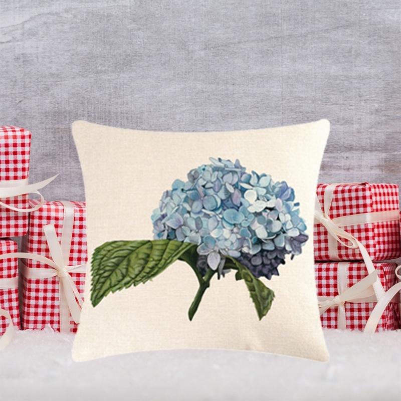 Stylishs Flower Cushions Cover Hydrangea Throw Pillow Cover Linen Material