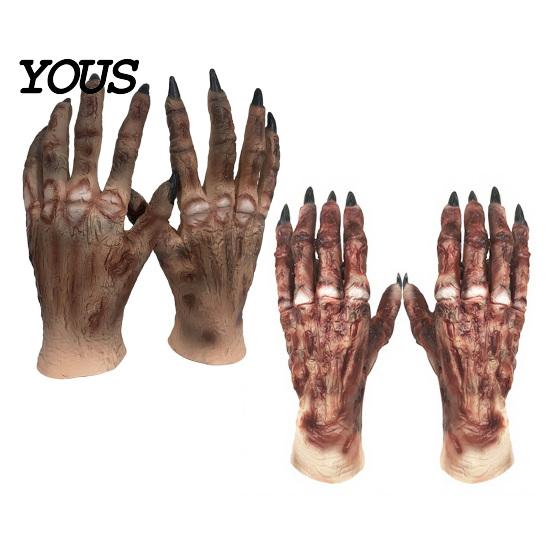 Comfortable Latex Horror Gloves 1 Pair Halloween Costume for Adults Kids, Zombie Hands Detailed Gloves, Scary Ghost Hand Cosplay Accessory Masquerade