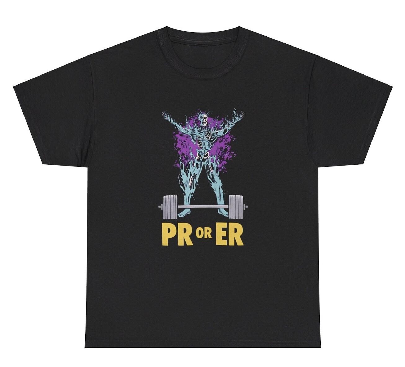 PR or ER Skeleton Deadlift T Shirt Funny Gym Workout Pump Cover Halloween Tee M