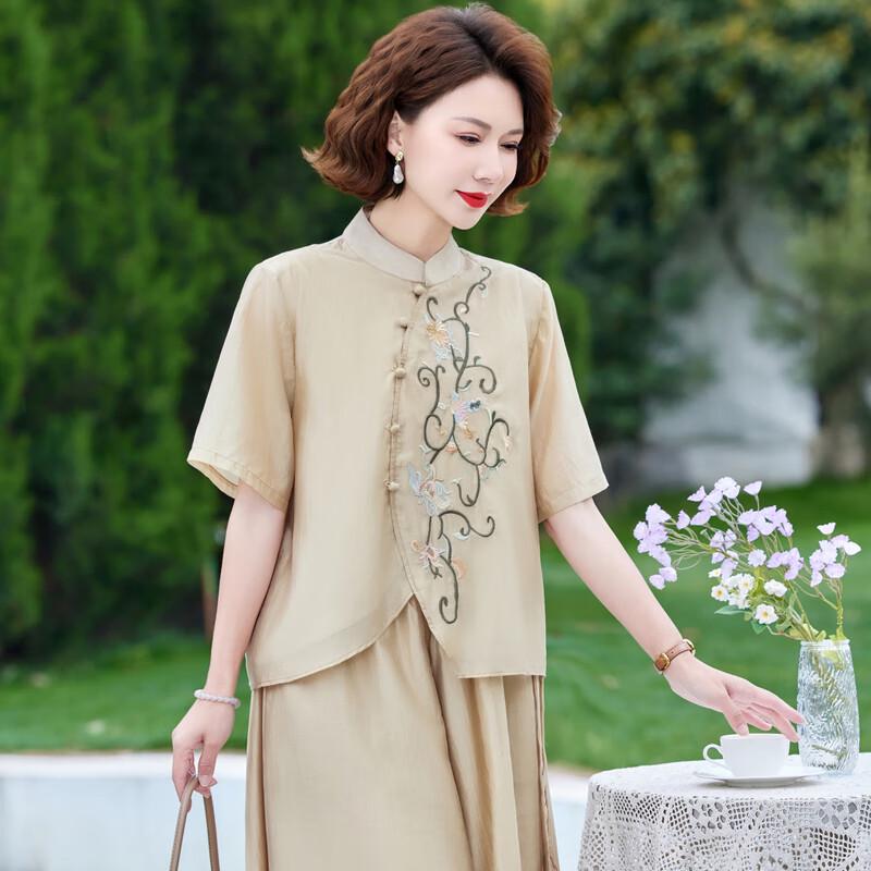 Hongdou 2025 Summer T-Shirt & Shorts Set for Middle-Aged Women