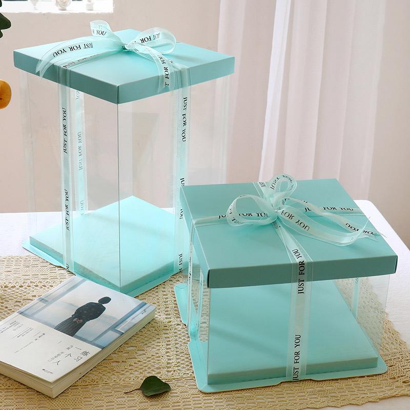 Gift Box with Ribbon Transparent Cake Gift Box Birthday Cake Packaging Supplies Clear Plastic Candy Box Mother's Day Gift