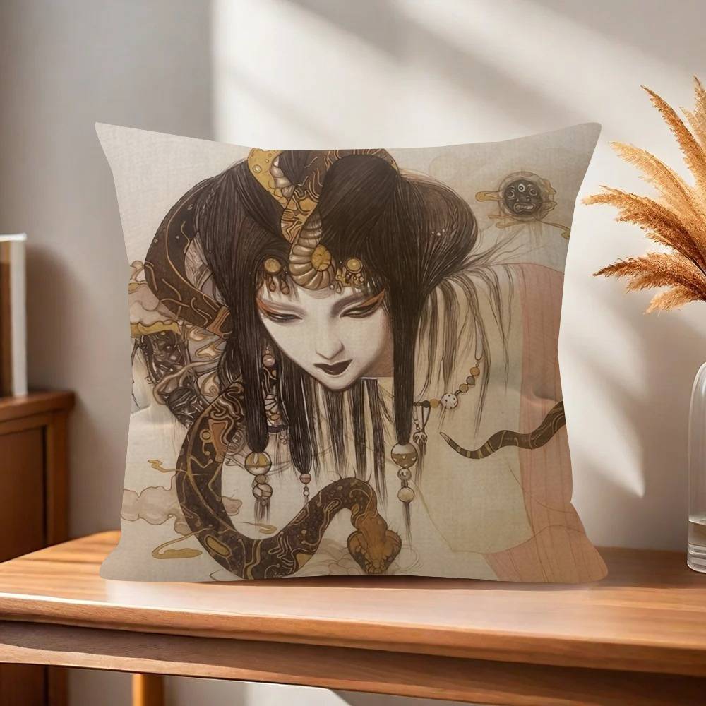 Painting YYoshitaka Amano Art   Pillow Gift Home Office Decoration Bedroom Sofa Car Cushion Cover case 45x45