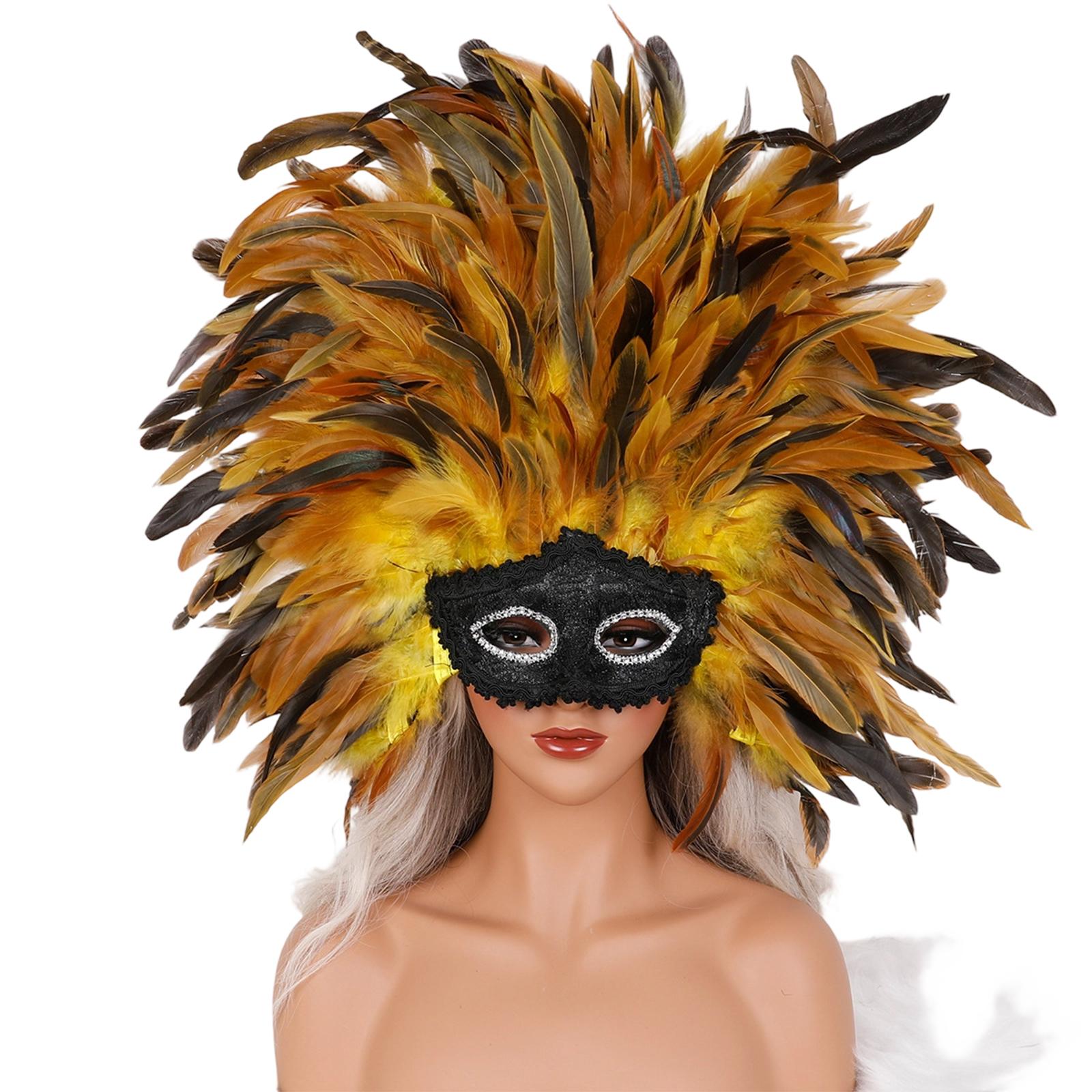 Stylish Feather Face Mask With Detachable Feather Comfortable Costume Accessory For Carnivals Cosplay Event T11