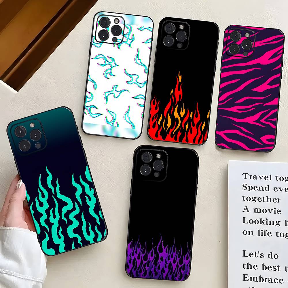 Fire For IPhone 13,17,11,12,16,14,15,Plus,Pro Max Soft Silicone Black Phone Case