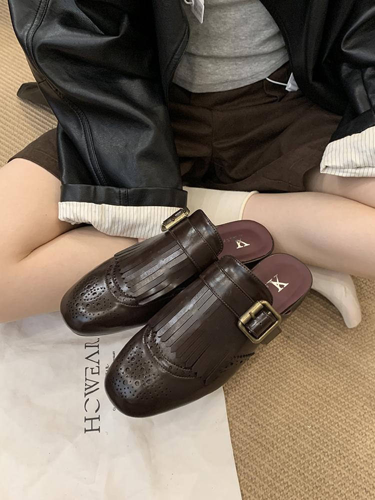 Fashion Office Slip-On Slippers For Women Outer Wear 2025 New Women's Solid Color Closed Toe Mules Breathable Side Openings Roman Sandal