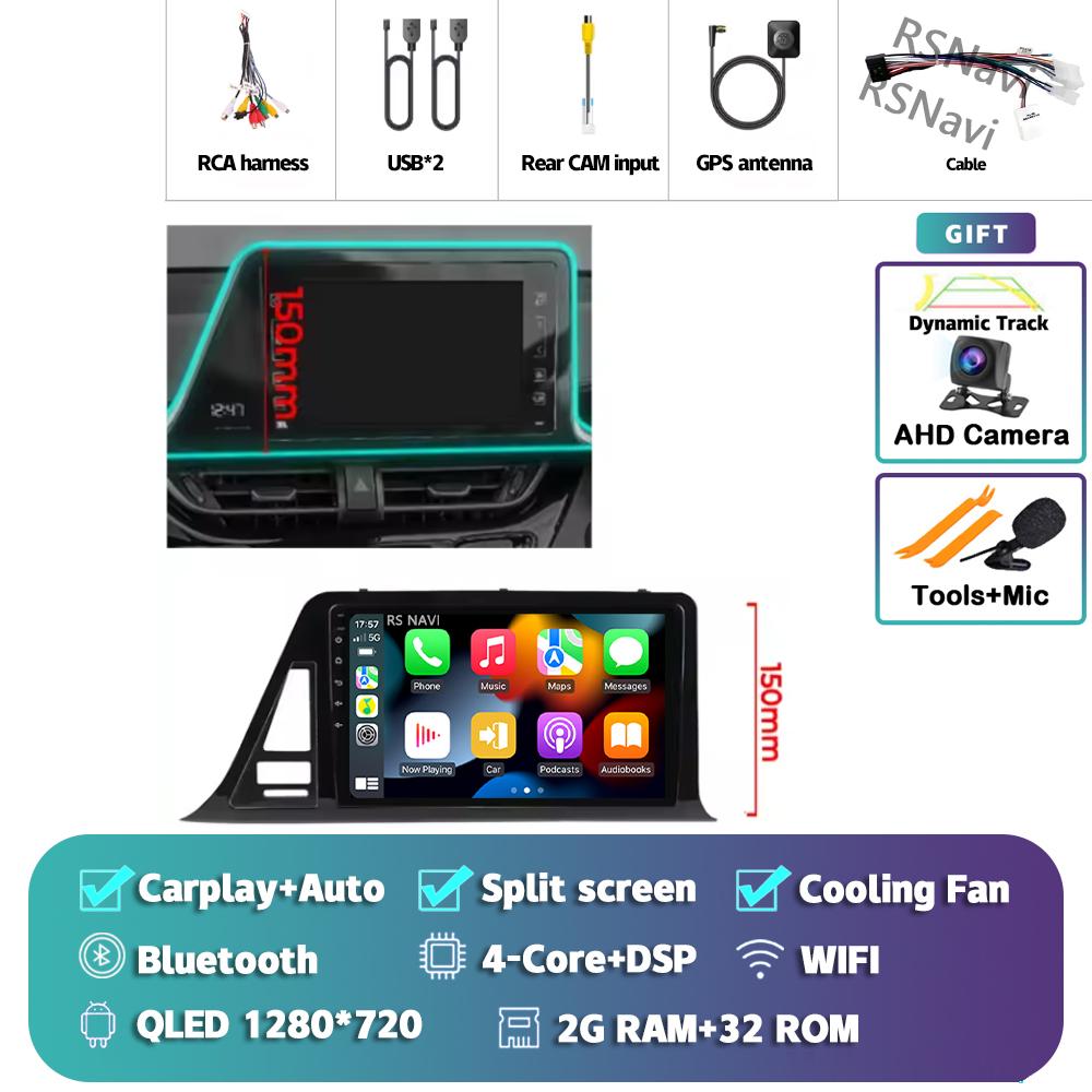 

Android 14 Carplay Auto For Toyota C-HR 2016 - 2020 Car Radio Player Multimedia stereo 360 Camera Navigation Video AI Voice GPS