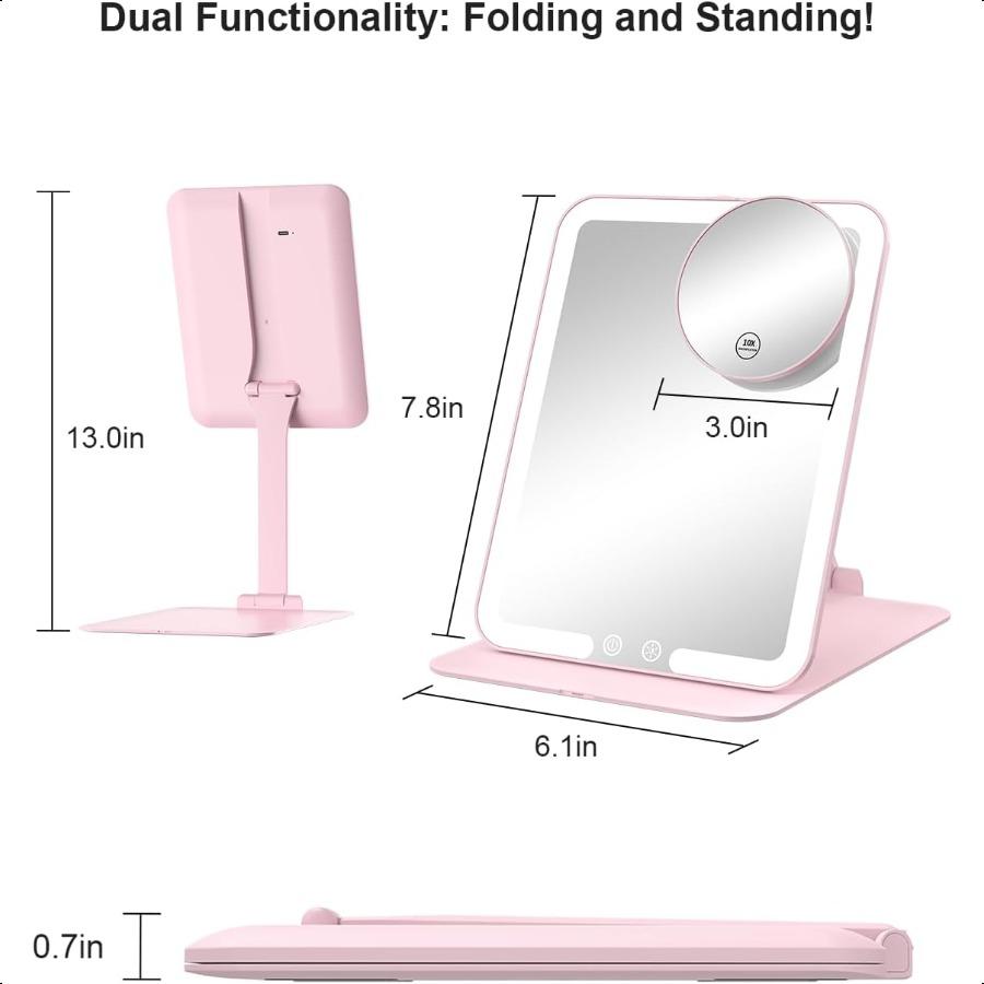 

Дорожное зеркало для макияжа с подсветкой и 10-кратным увеличением Портативное компактное настольное зеркало для макияжа с регулируемой подставкой 3 цвета United States