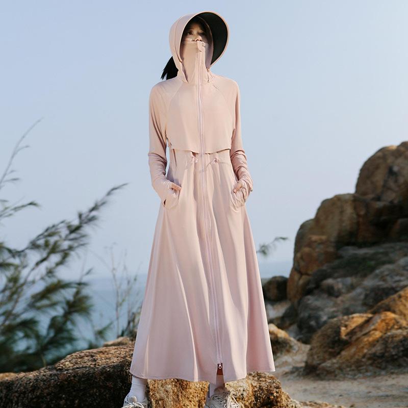 Long Sun Protection Shirt for Women, Summer 1011 New Full Body UV Protection Ice Silk Breathable Waist-Cinching Thin Jacket Sun Protection Clothing