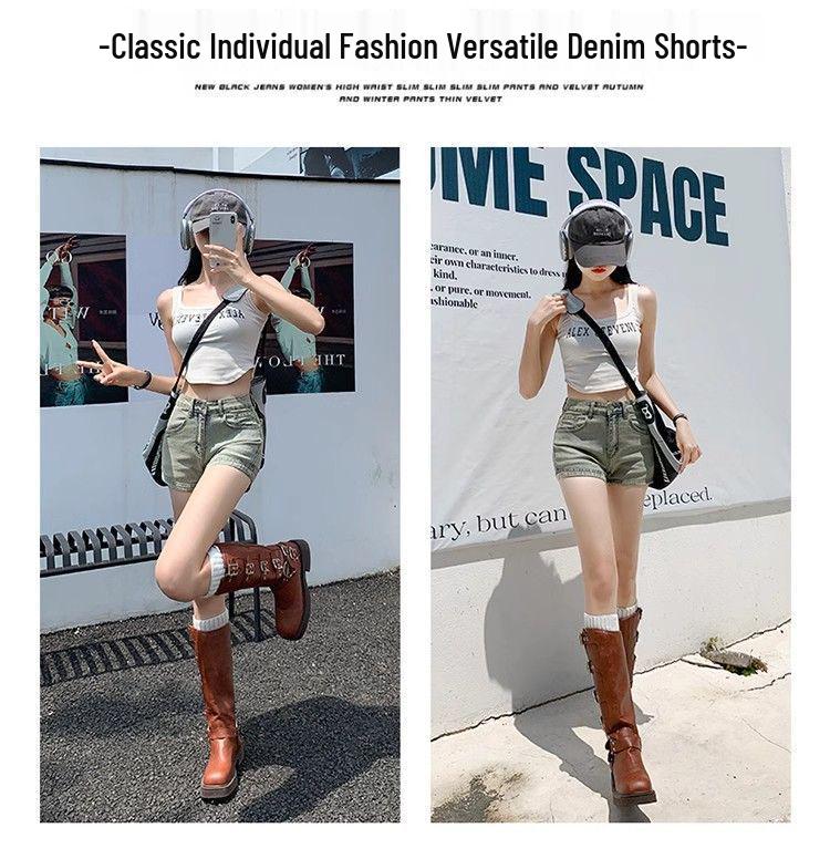 Summer 2025 Women's High-Waisted Stretch Denim Shorts - Slimming A-Line Hot Pants
