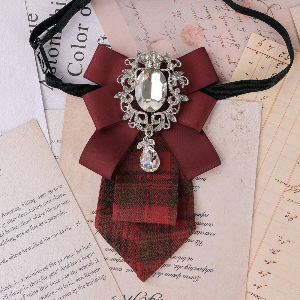 

Rhinestone Fabric Bow Tie for Women and Men Shirt Decoration British Style Student Uniform Collar Pins Vintage Accessory
