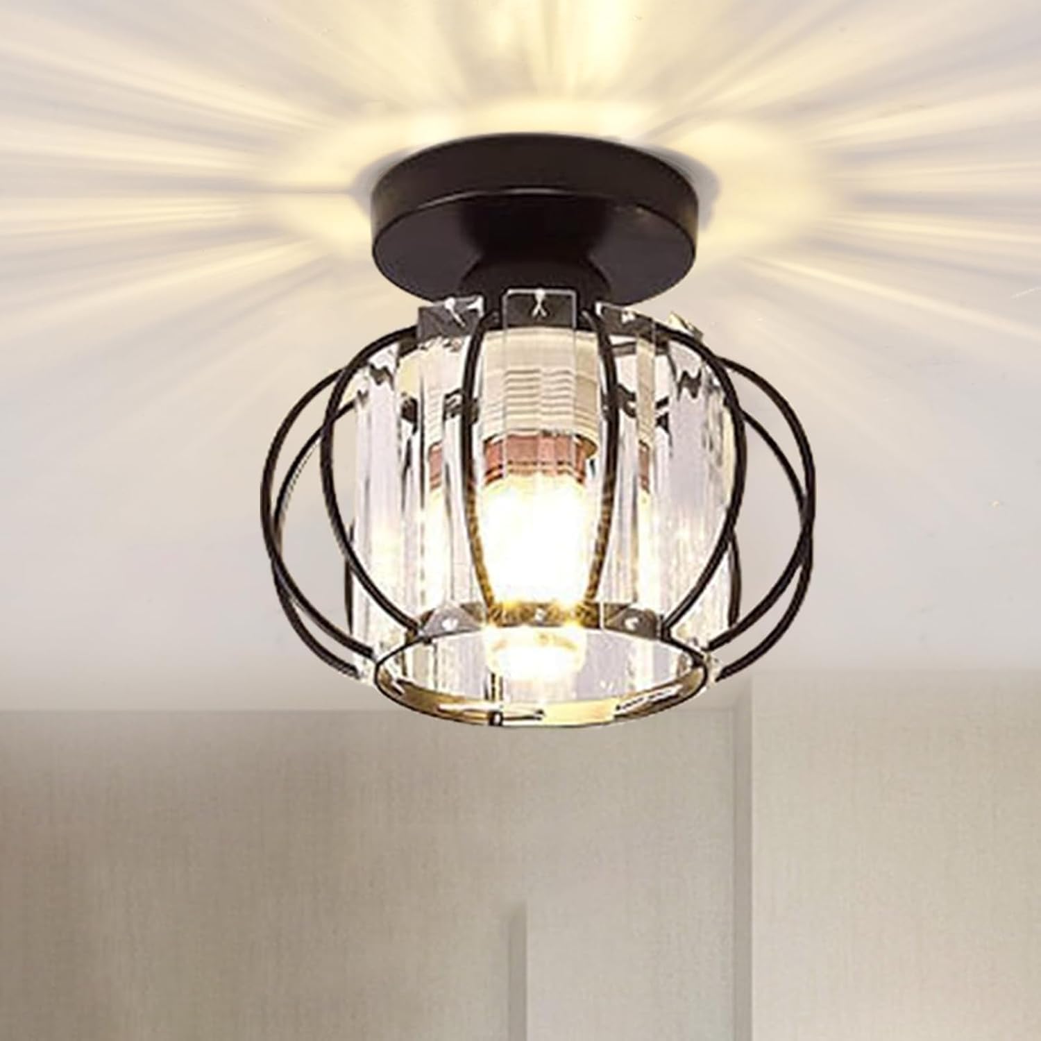 

Хрустальные потолочные светильники E27 Люстра, Маленький черный полувстраиваемый потолочный светильник для прихожей, входа, кухни No bulb