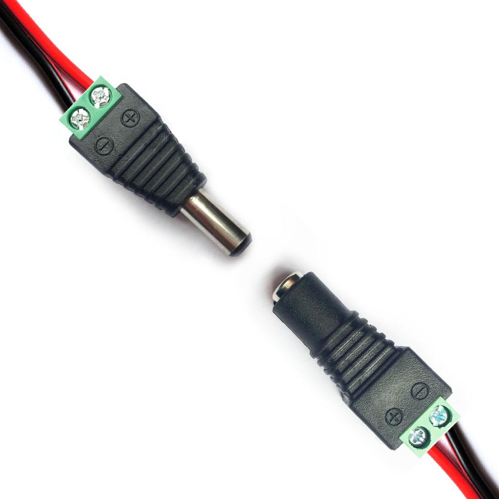 12V DC Power Connector 5.5mm x 2.5mm Power Jack Adapter 100 Pairs/100PCS For Led Strip CCTV Security Camera Wire Ends