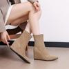 Autumn new nude pointed wedge heel short boots women's high heel suede elastic socks boots versatile commuter and ankle boots