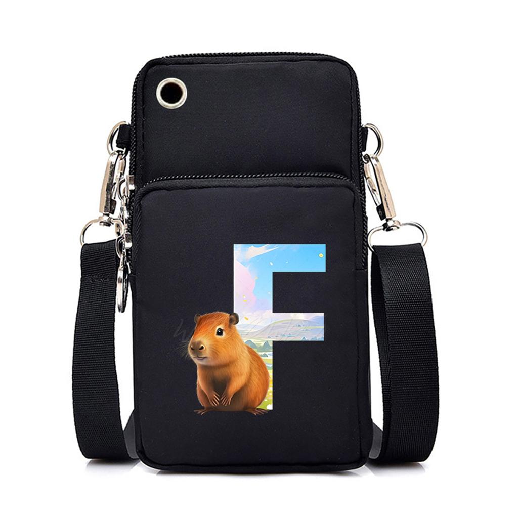 Letter Print Black Messenger Bag Casual Portable Mobile Phone Bag