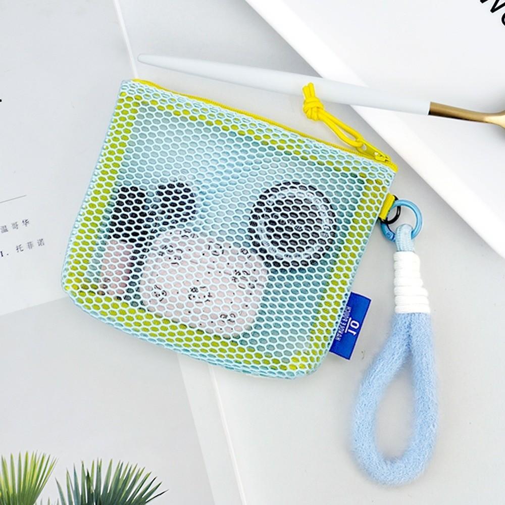 Portable Mesh Cosmetic Bag Candy Color Transparent Lipstick Key Storage Pouch Square Ultralight Zipper Coin Purse