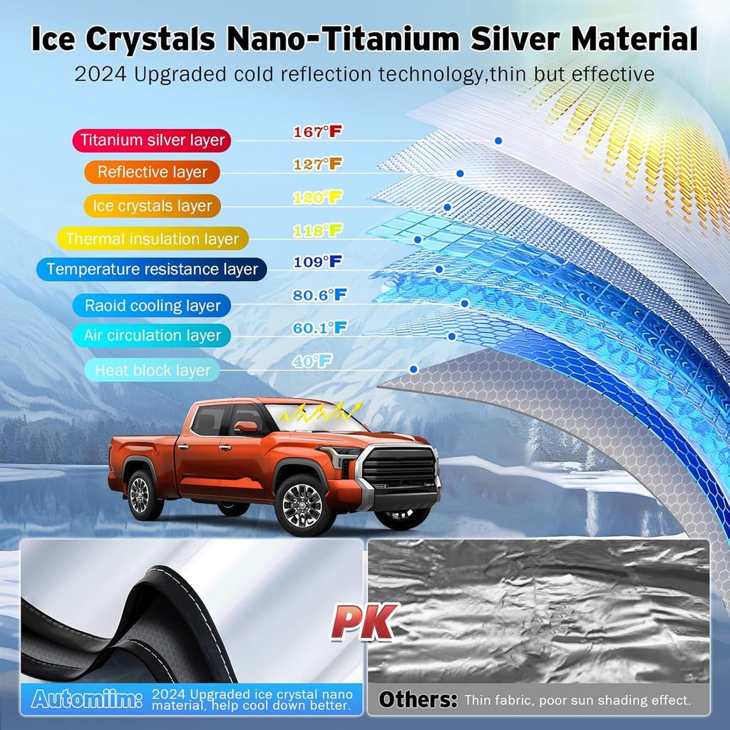 Windshield Sun Shade For Toyota Tundra -2024 2025, Upgraded Nano Material Front Window Shade Cover For Tundra -2025, Foldable Sunshade Tundra