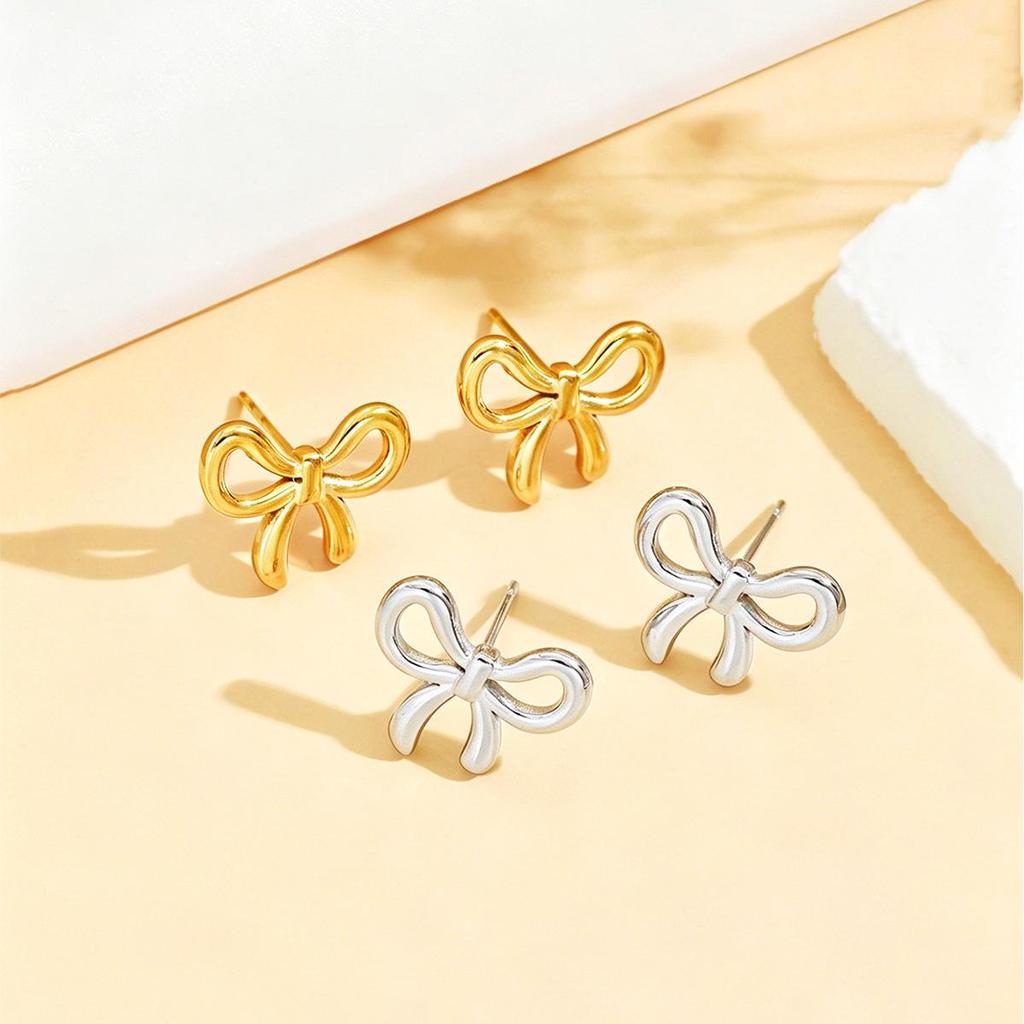 Sweet Butterfly & Bowknot Stainless Steel Earrings - Super Immortal Academy Style for Women
