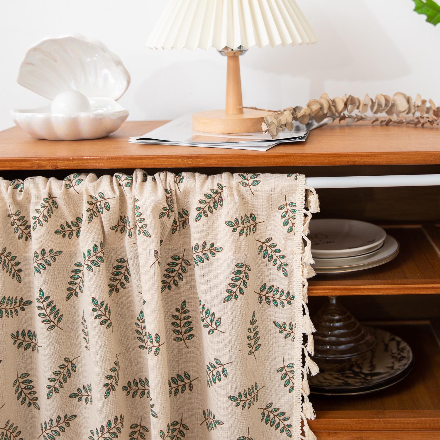 

Small Fresh Non-Punching Coffee Curtain, Kitchen Through Pole Type Half Curtain, Bedroom Floating Curtain Printing Half Door Curtain Height 90cm * Width 60cm