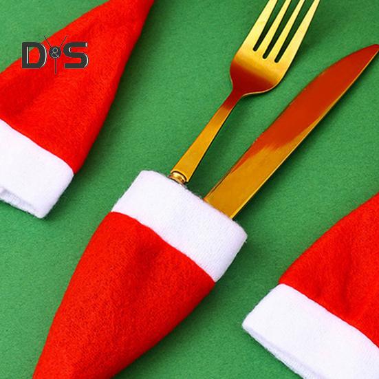 10ks Mini Santa klobouk Potahy na láhve vína Plyšový vánoční držák na nádobí Sametové čepice na lízátka Vánoční dekorace na večírek