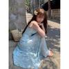 Gentle Temperament Green Floral Suspender Dress Seaside Vacation Beautiful Unique Waist a Word Long Skirt