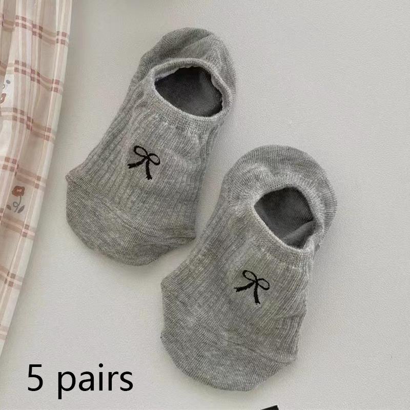 

5/10 пар Женские модные невидимые носки Милый бантик Сетка Носки-невидимки Женский дизайн Нескользящие Дышащие Носки с низким вырезом Тапочки 5 PAIRS серый