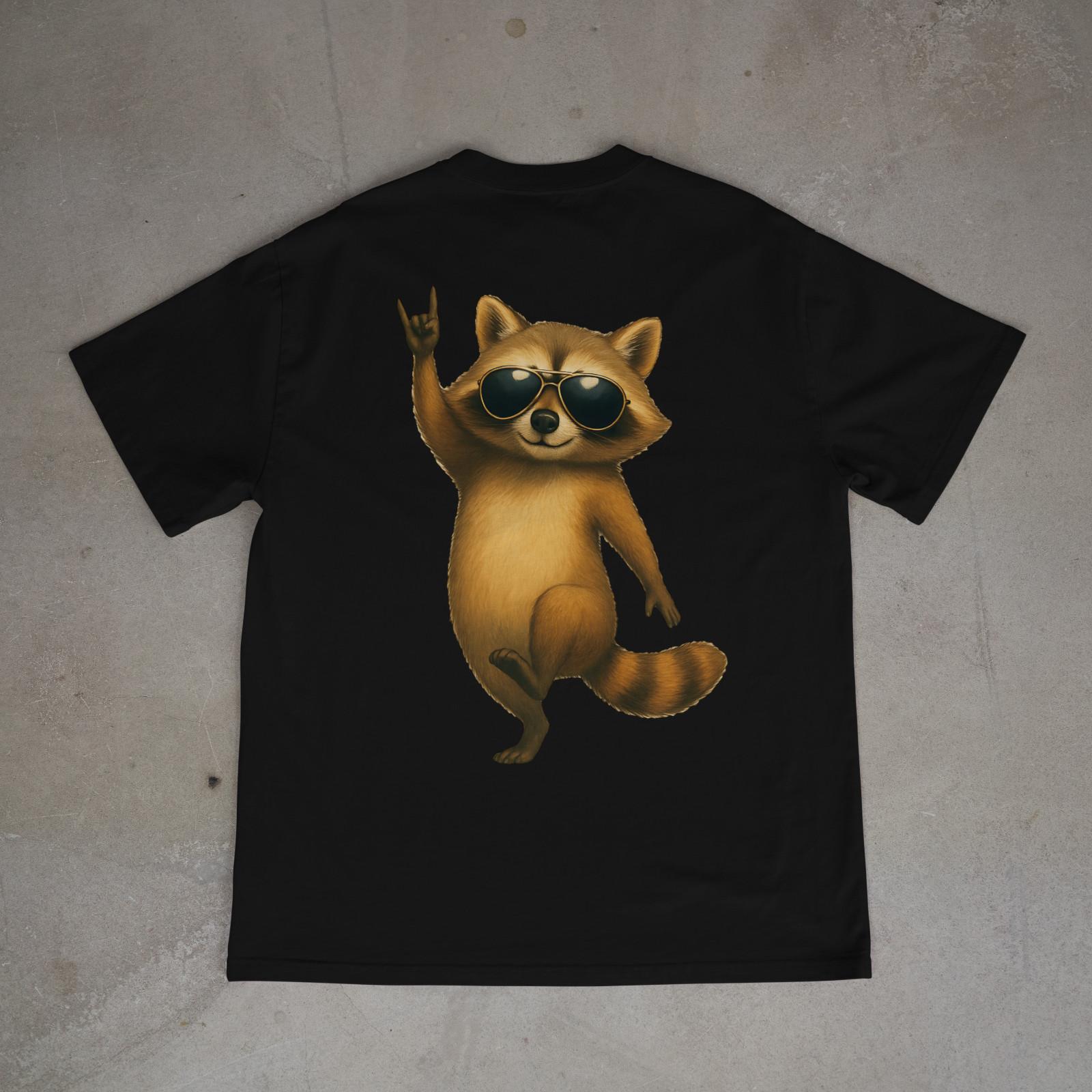 Rock On Raccoon Shirt Funny Cool Animal Graphic Music Hand Sign Tee Back Print S