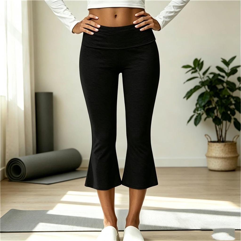 Women's Low Waist Folded Flared Capri Pants Stretchy Yoga Trousers Slim Fit Comfortable Casual Wear