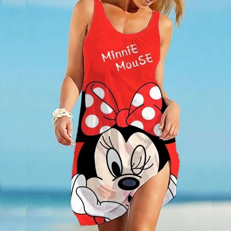 Disney Mickey Minnie Slip Dresses Summer 3D Print Clothing Cartoon Women's/Kids Beach Dress Cute Sling Beach Cool Top