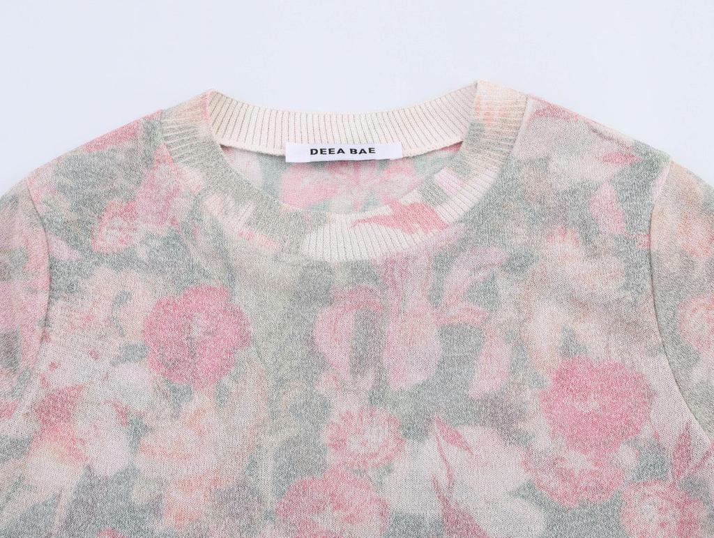 2025 Spring Women's European & American Style Floral Knit Top