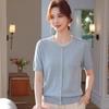 2026 Stylish Ice Silk T-shirt for Middle-aged & Elderly Women - Versatile Round Neck Short Sleeve Knit Top