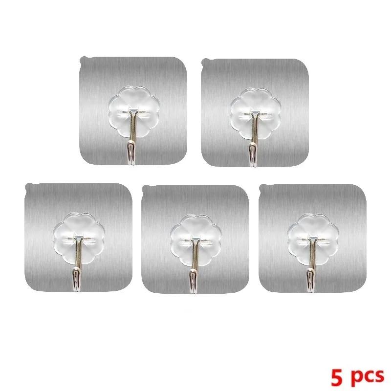 5/10PCS Transparent Stainless Steel Strong Self Adhesive Hooks Key Storage Hanger for Kitchen Bathroom Door Wall Multi-Function