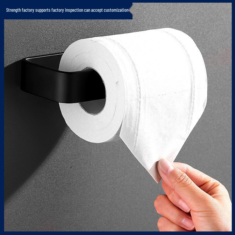 No-Drill Black Bathroom Tissue Box with Creative Curved Hook for Toilet Paper Storage