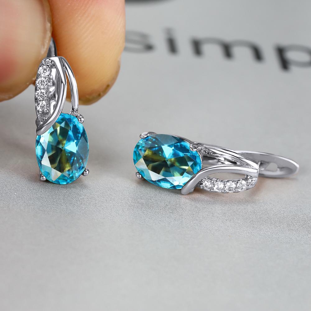 Oval Blue Zircon Diamond Champagne Gold-Plated Earrings for Weddings & Engagements