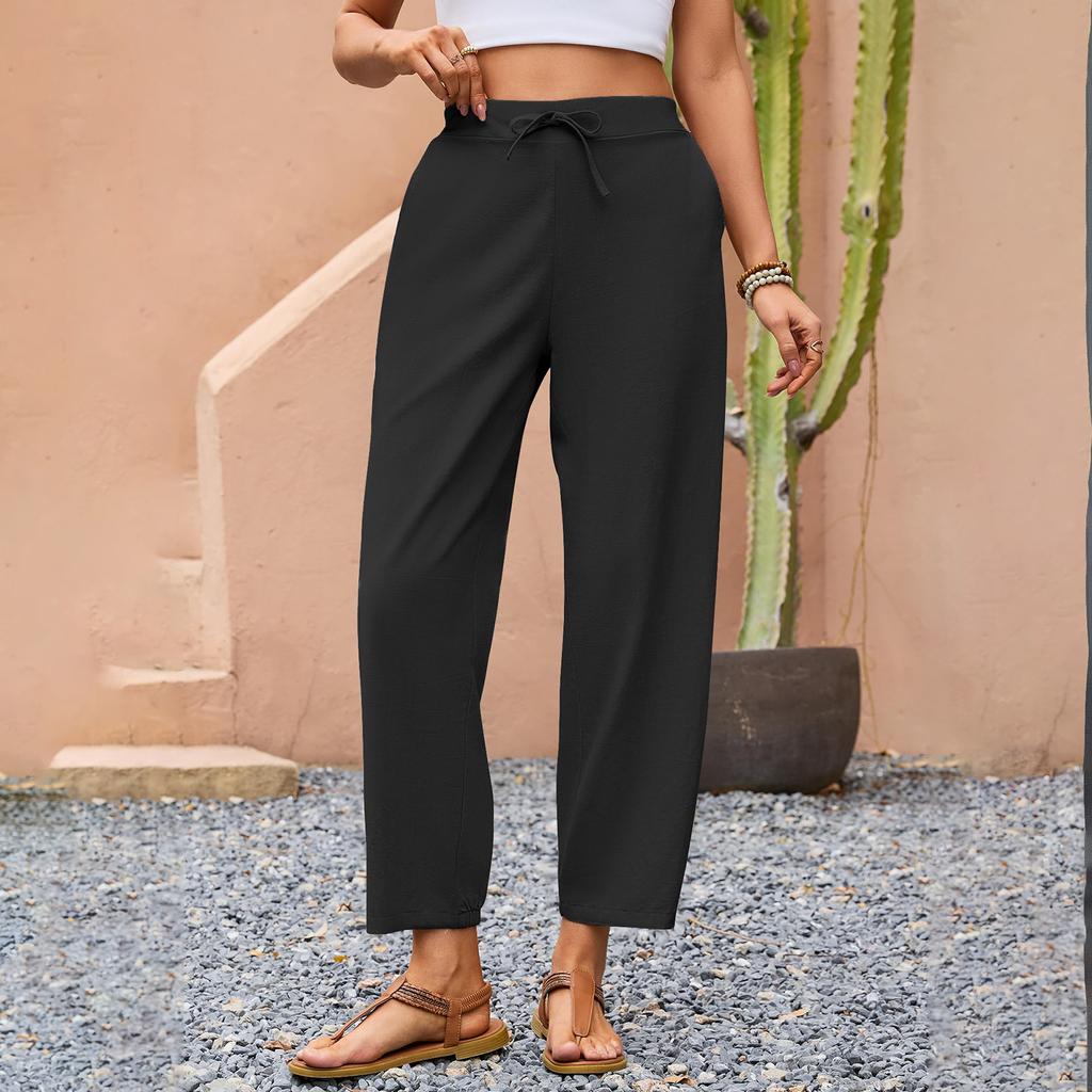 Calças Casuais e Fashion Coloridas Soltas com Bolsos para Mulheres