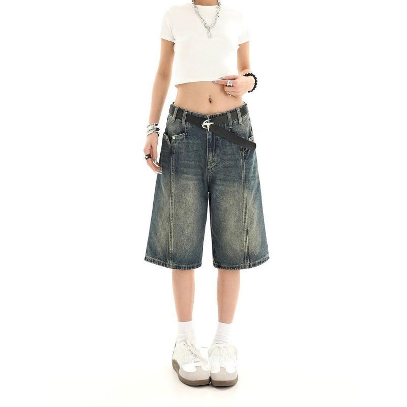 Женские модные винтажные синие джинсовые шорты с высокой талией 2000-х годов — фото 4