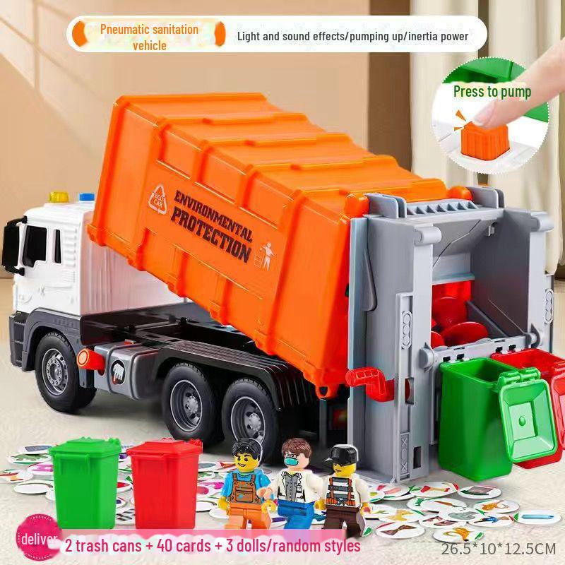 Inertial Garbage Truck Toy with Inflatable Lift and Sorting Bins - Kids' Sanitation and Sweeping Simulation
