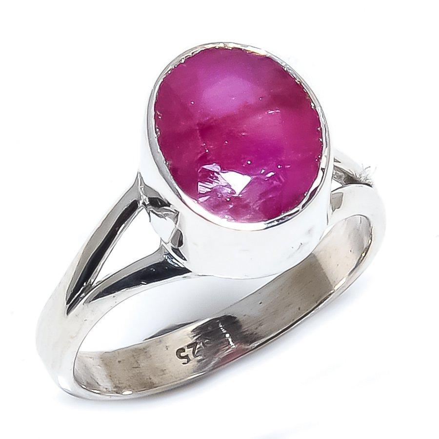 Roter Rubin(Simuliert) Edelstein Handgefertigter 925 Sterling Silber Schmuck Ring S.6 h7k26