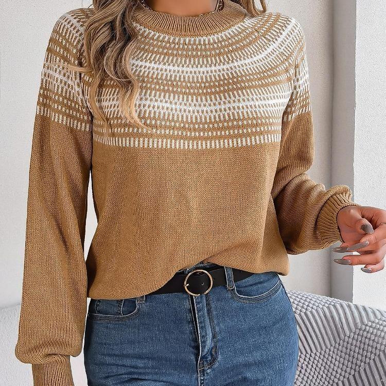 Vintage O Neck Loose Knitwear Cardigan Sweater Long Sleeve Top Winter Autumn Color Print
