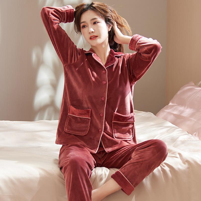 Island Fleece Pajamas Women'S Autumn And Winter Coral Fleece Warm Unthickened Flannel Winter Loungewear Large Size Set