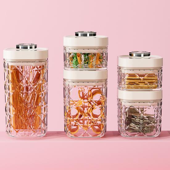 Vintage Airtight Storage Jar Clear Plastic Food Container with Pop Lid Stackable One Button Opening Kitchen Storage Organizer for Cereal Rice Flour