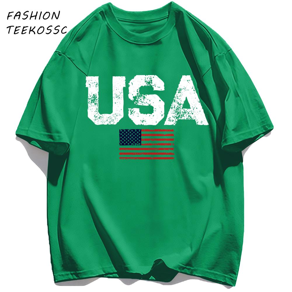 Usa Letter American Flag Printing TShirt Men Cotton Crewneck T Shirts Summer Loose Clothes Multicolor Trendy Short Sleeve