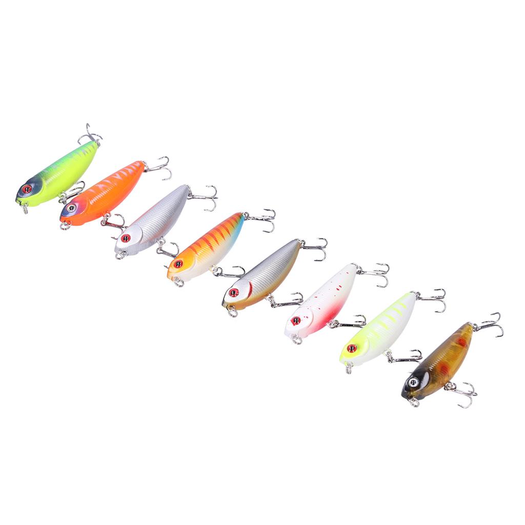 8pcs Fishing Lures Hard Bait 3D Eyes Floating Pencil Fishing Lure with Treble Hook