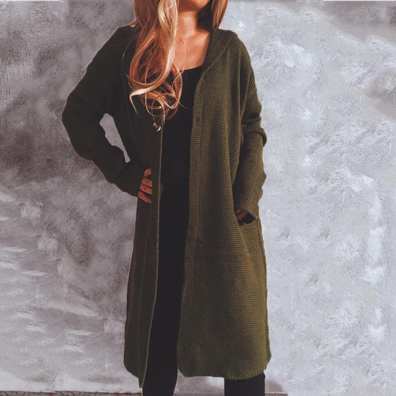 Autumn and winter new casual simple long sleeved button hooded sweater cardigan jacket for women 3530 EMA